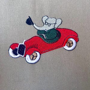 Babar Elephant, Royal Elephant Elephant in Red Car, Whimsical Vintage Ride, 3 sizes machine embroidery designs instant download