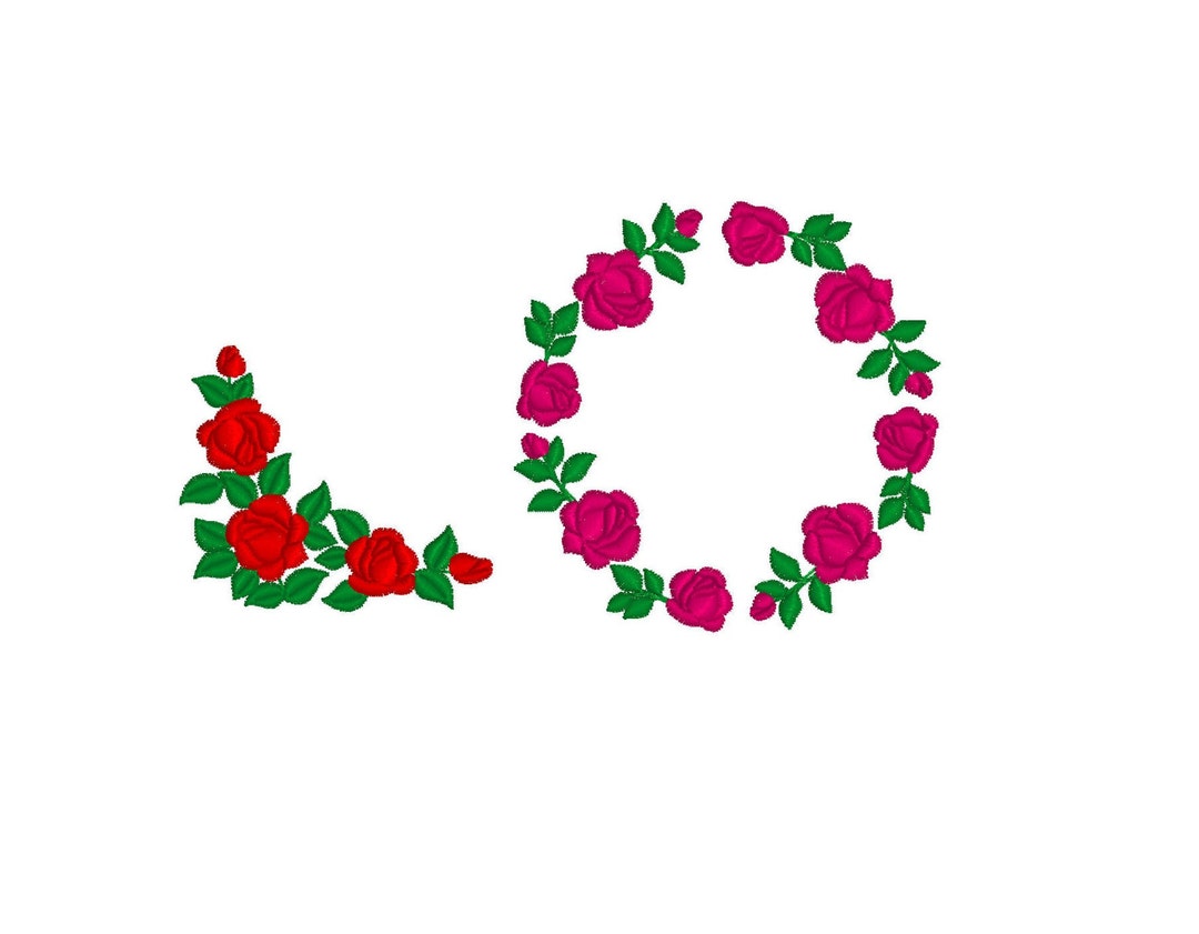 Rose Crown and Rose Border Corner, 3 Sizes Each Machine Embroidery ...