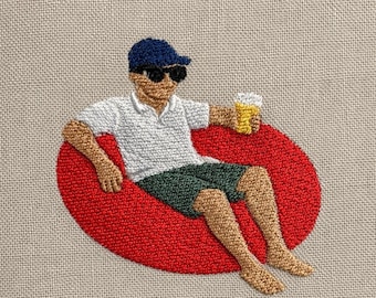 Man on Pool Float with Beer, 4 sizes, machine embroidery designs
