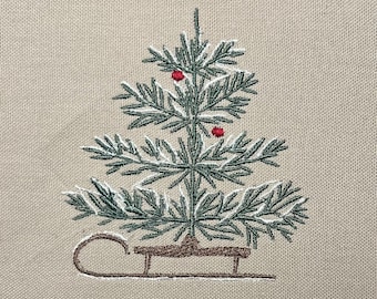 Sled fir tree, 3 sizes, machine embroidery designs, 4 sizes