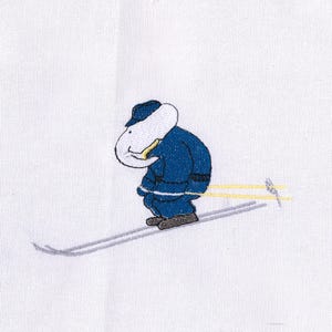 Babar Elephant at ski with a scarf, 3 sizes machine embroidery designs instant download