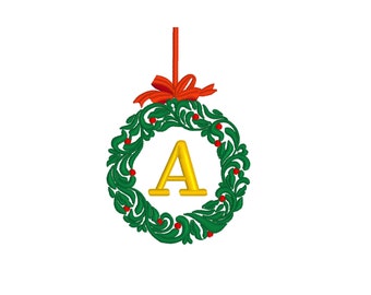 Monogramm (x26) im Weihnachtskranz, 2 Größen Stickdatei