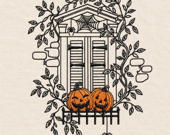 Halloween Window, Pumpkin, Spider Web, Haunted House 4 sizes, machine embroidery designs