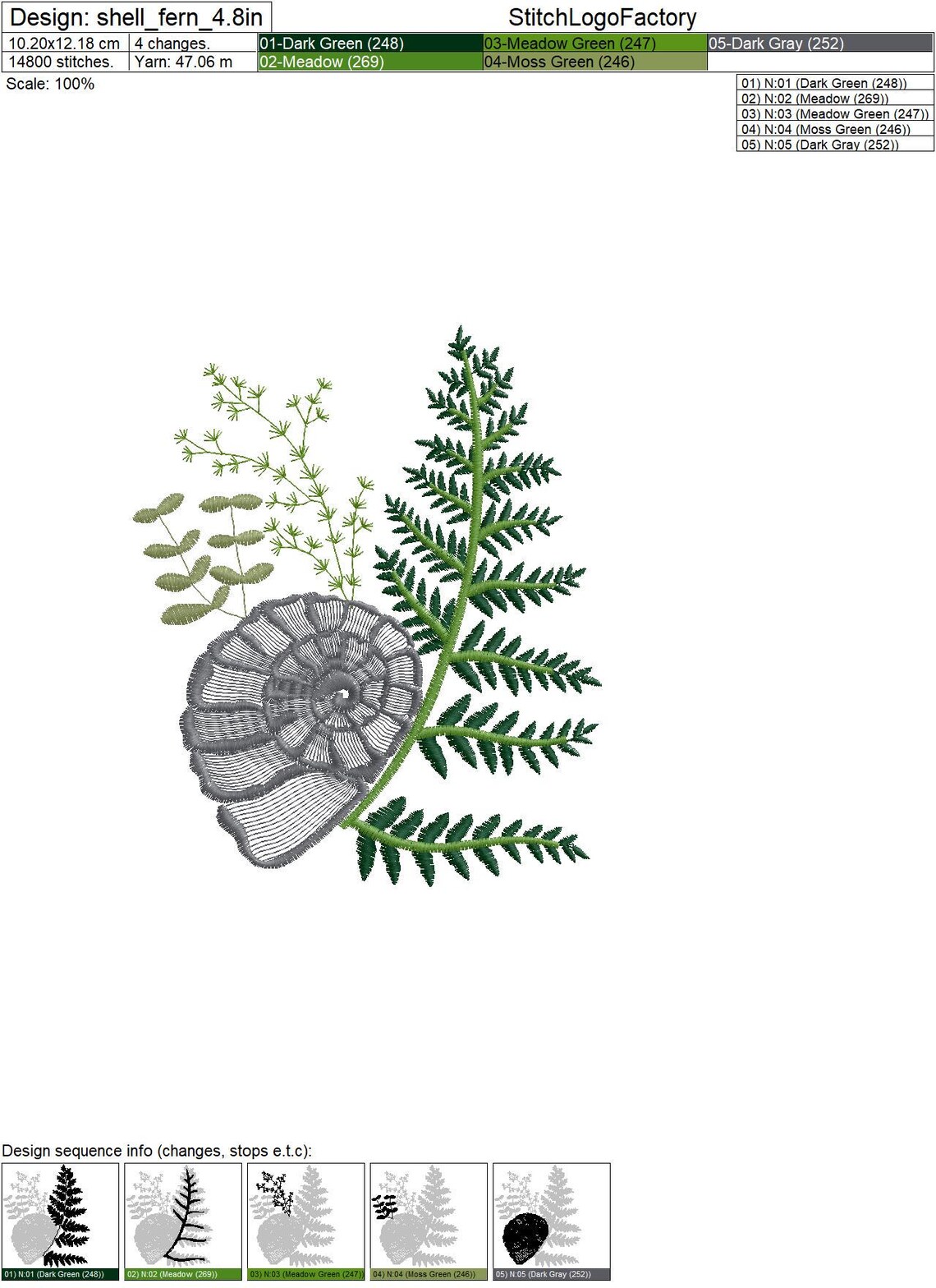 Botanicial Shell Elegant Botanical Shell With Fern Branch, and Corals, 3 Sizes, Machine ...