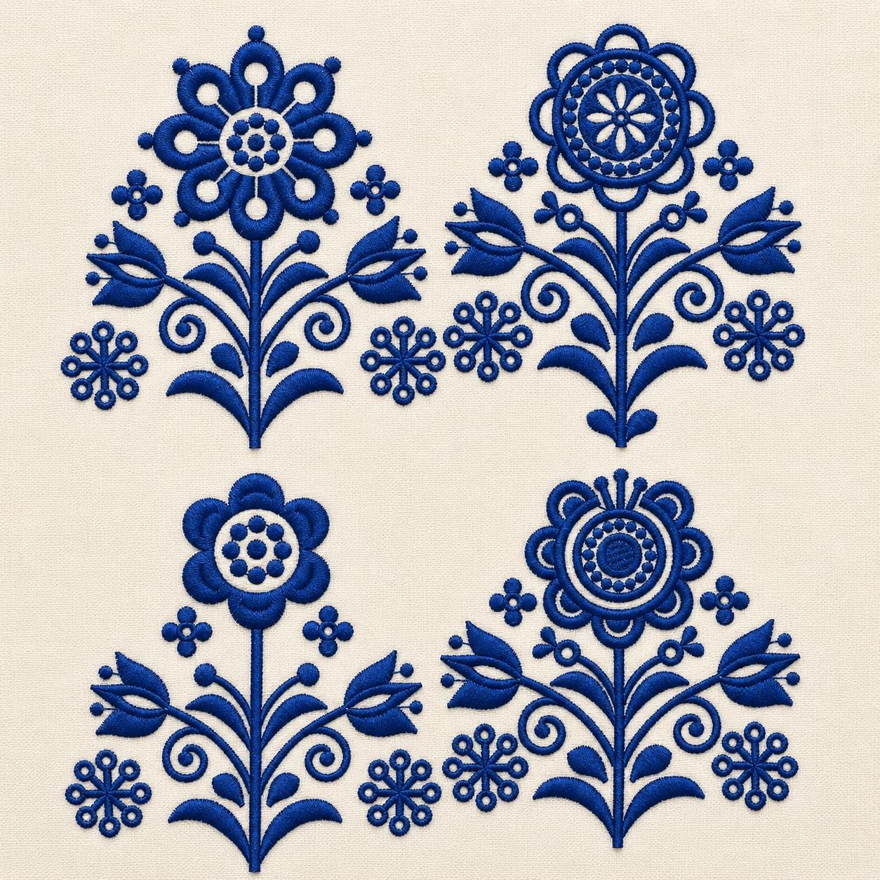 Set of Folk Flower, Scandinavian Style, 3 Sizes Each, Machine