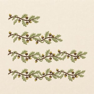 Eichenblattbordüre, Herbstliche Eicheln-Ranke, 4 Größen, Maschinenstickmuster