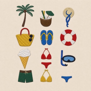 Set of 12 beach designs, 3 sizes each, machine embroidery designs