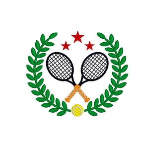 Tennis logo laurel wreath machine embroidery designs, 5 sizes instant download