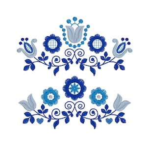 2 つの装飾的なポーランドの民俗花、2 つのサイズの機械刺繍デザインをすぐにダウンロード