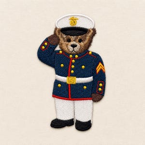 Teddy Bear Marine Corps Patriotic Salute, 3 sizes, machine embroidery designs