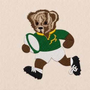 Teddy bear rugby player south africa, 3 sizes, machine embroidery designs
