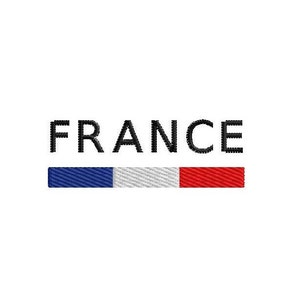 May include: The word "FRANCE" in black text with the French flag underneath. The flag is a horizontal tricolour of blue, white, and red.