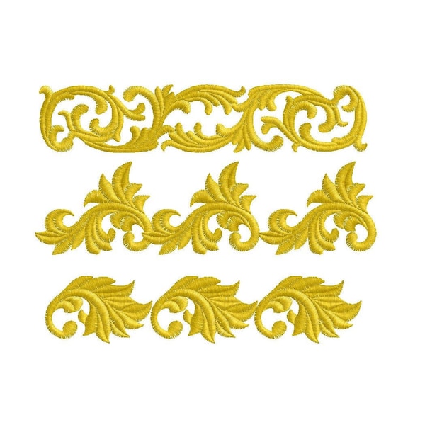 set of 3 baroque borders, golden leaves, machine embroidery designs instant download