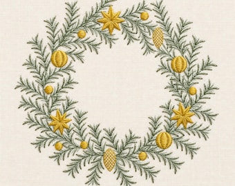 Golden Pine Wreath, 3 sizes, machine embroidery designs