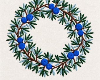 Juniper Berry Wreath, 5 sizes, machine embroidery designs
