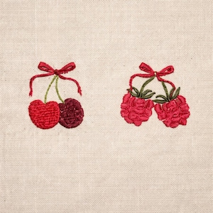 Conjunto de 9 frutas y lazo: frambuesa, cereza y fresa, en 4 tamaños cada una. Diseños para bordar a máquina.
