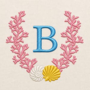 Coral Wreath Frame with Seashells, 4 sizes, machine embroidery designs