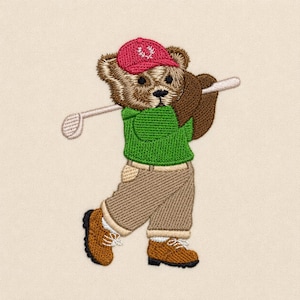 Teddy bear golf player, 3 sizes, machine embroidery designs