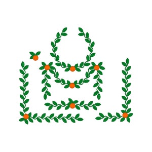 set of Orange Blossom Border and Wreath, 3 sizes each, machine embroidery designs instant download