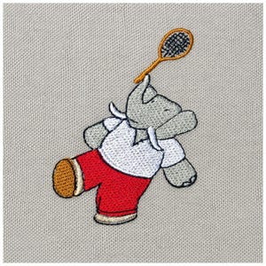 Babar Elefant, königlicher Elefant spielt Tennis, 3 Größen, Stickdatei