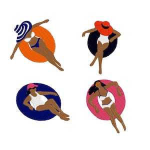 set of 4 designs of girls at the swimming pool, 4 sizes each machine embroidery designs instant download **updated**