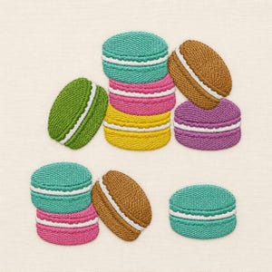 Juego de pilas de macarons, 3 tamaños cada una, diseños para bordado a máquina.