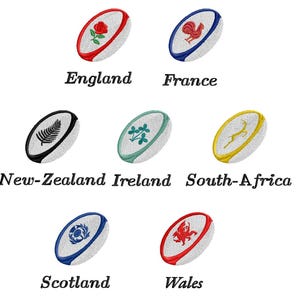 set of Mini Rugby Ball (England, RSA, France, Ireland,Nzl, Scotland, Wales), 3 sizes each, machine embroidery designs instant download