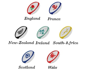 set of Mini Rugby Ball (England, RSA, France, Ireland,Nzl, Scotland, Wales), 3 sizes each, machine embroidery designs instant download