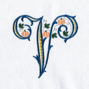 Monogramas antiguos vintage con calabaza, 26 letras mayúsculas, 4 tamaños, diseños de bordado a máquina