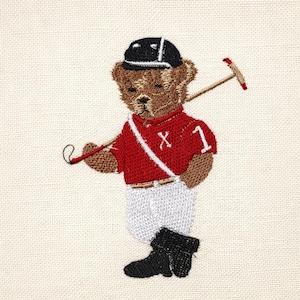 Urso de pelúcia jogador de polo, 3 tamanhos, desenhos bordados à máquina