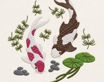 Chinoiserie Koi Fish, Asian Pond Motif, 3 sizes, machine embroidery designs