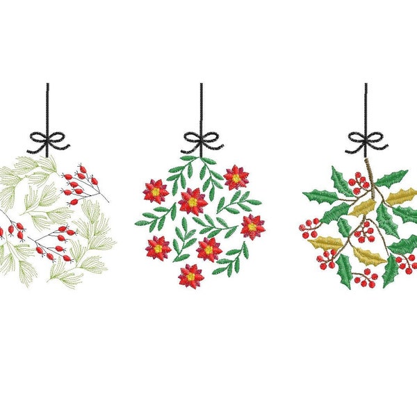 Lot de boules en fleur de Noël (3), 3 tailles chacune, Fichiers de broderie, Téléchargement immédiat