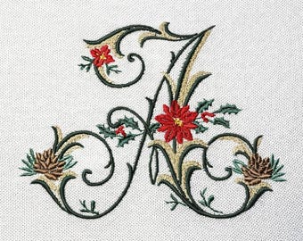 Vintage Christmas Monogram Alphabet, 5 sizes for each letter, machine embroidery designs