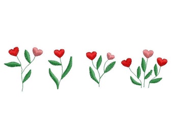 mini fleurs avec coeurs, 3 Tailles chacun, Fichiers de broderie - Téléchargement immédiat
