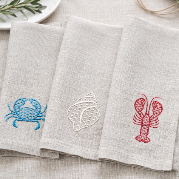 Lobster, Crab and Shell, quilted textures, 4 sizes each, machine embroidery designs