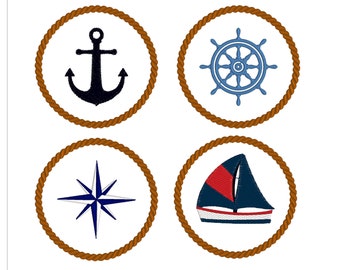 Nautical rudder, Anchor, Compass, sailboat with a Rope Frame, 4 sizes each machine embroidery designs instant download