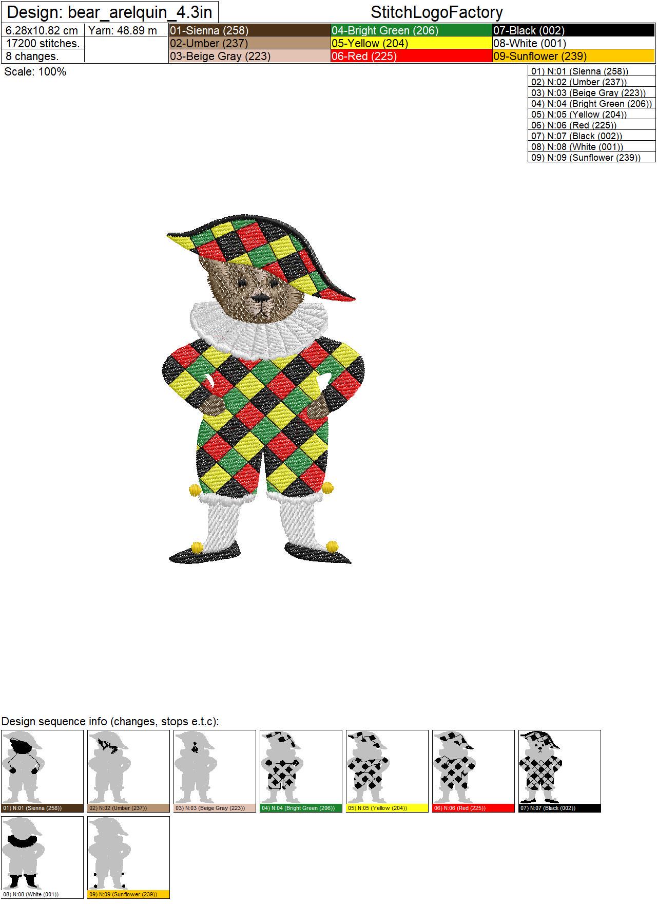 Teddy Bear Harlequin, 3 Sizes, Machine Embroidery Designs - Etsy