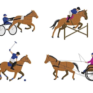 4 Pferde Motive, Polo, Rennen, Cross, Maschinenstickerei in 3 Größen