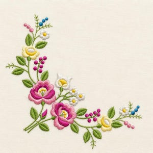 Blumenecke Folk, 2 Größen, Maschinenstickerei-Designs