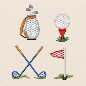 Conjunto de equipamiento de golf estilo acolchado, 4 tamaños de cada uno, diseños de bordado a máquina.