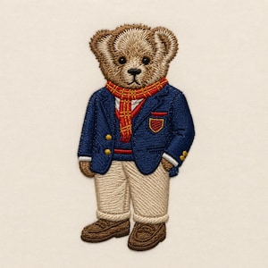 Teddy bear college preppy style, 3 sizes, machine embroidery designs