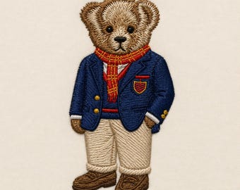 Teddy bear college preppy style, 3 sizes, machine embroidery designs