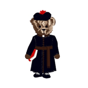 Teddy bear Priest wearing cassock, 3 sizes, machine embroidery designs