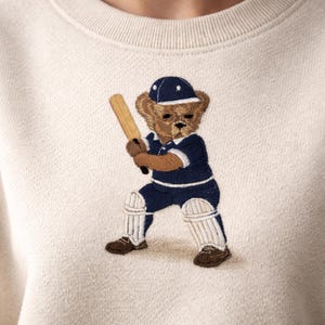 Teddy Bear Cricket Bear Sports Animal with Bat, 3 sizes, machine embroidery designs