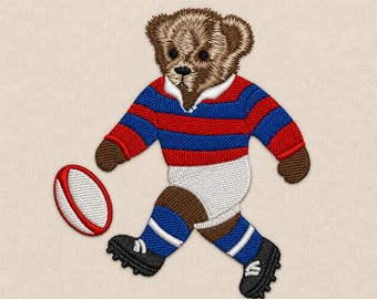 Teddy bear rugby player, 3 sizes, machine embroidery designs