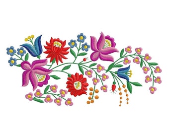Vintage Folk Flowers Border, 3 sizes machine embroidery designs instant download
