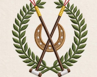Equestrian Polo, Crossed Mallets, laurel wreath, 4 sizes each, machine embroidery designs