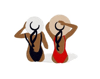 girls at the seaside, 5 sizes machine embroidery designs instant download