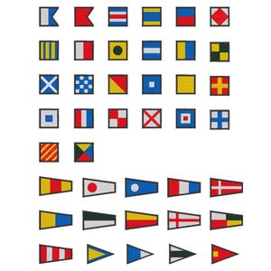 Paquete de 41 banderas náuticas, alfabeto, números, otros, 5 tamaños cada uno, diseños de bordado a máquina, descarga instantánea