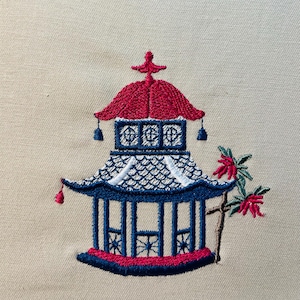 Chinoiserie Pagoda, 4 sizes machine embroidery designs instant download
